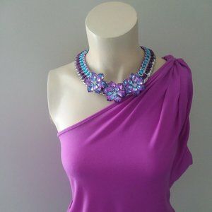 Handmade recycled crystal flower statement necklace choker OOAK